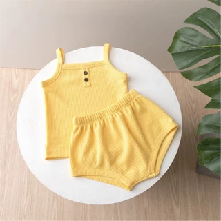 Babyonline(Y420)C1 (ส่งด่วน1วัน)ชุดเซ็ตเสื้อสายเดี่ยวกางเกงขาสั้นทรงสามเหลี่ยม สำหรับเด็กหญิงและชาย ผ้าฝ้าย100%