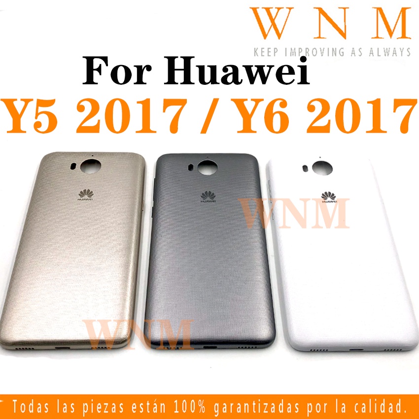 ฝาหลังสําหรับ Huawei Y5 2017/Y6 2017 ฝาครอบแบตเตอรี่ด้านหลังปุ่มปรับระดับเสียงปิดปุ่มแบตเตอรี่เปลี่ย