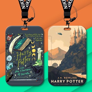 กระเป๋าใส่นามบัตร บัตรประจําตัวประชาชน ลายการ์ตูนอนิเมะ Harry Potter พร้อมสายคล้องคอยาว สําหรับนักเรียน