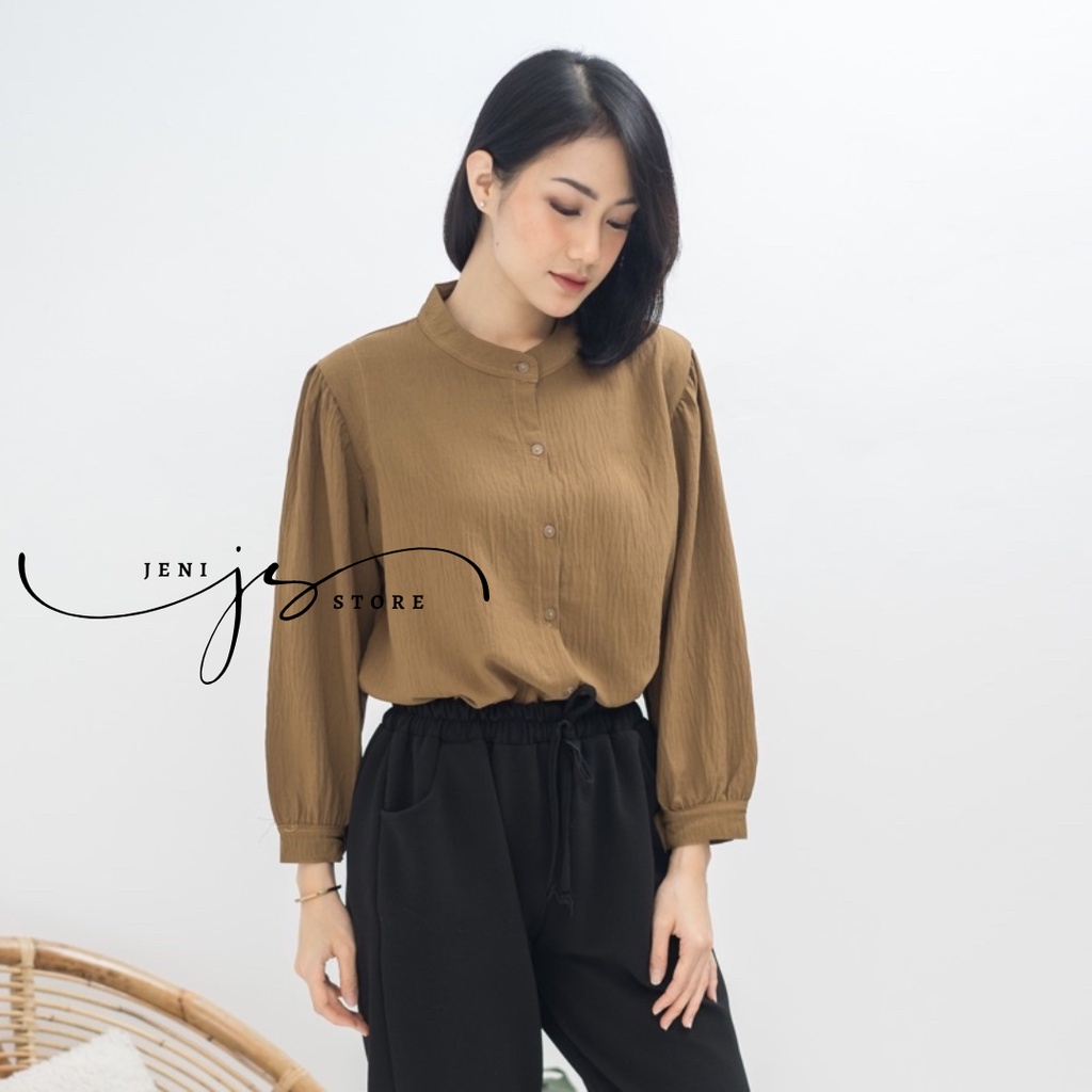 Aisa เสื้อเชิ้ตทํางาน แบบเรียบ ย่น สําหรับผู้หญิง