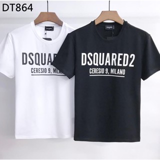 เสื้อสีขาว Dsquared คลาสสิกผู้ชายผู้หญิงผ้าฝ้ายเสื้อยืดจดหมายพิมพ์คอลูกเรือแขนสั้นฮิปฮอป Dsquared2 1964 สไตล์