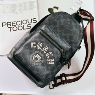 คาดอกขายใหม่ๆNEW COACH West Pack In Signature Canvas With Varsity Motif