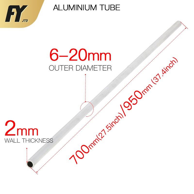 Fuyi ท่ออลูมิเนียมอัลลอย หนา 2 มม. ยาว 700/950 มม. ขนาด 6-20 มม.
