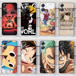 เคสโทรศัพท์มือถือ TPU นิ่ม แบบป้องกันเต็มเครื่อง ลายอนิเมะ One Piece Luffy สีดํา สําหรับ OPPO A17 A77s A57 A77 5G