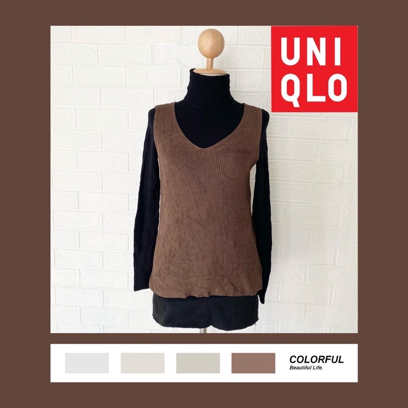 UNIQLO ชุดเซท เสื้อกั๊ก เสื้อไหมพรม ผ้าถัก เสื้อกันหนาว คอเต่า ญี่ปุ่น เกาหลี เกรดA แบรนด์แท้ มือสอง