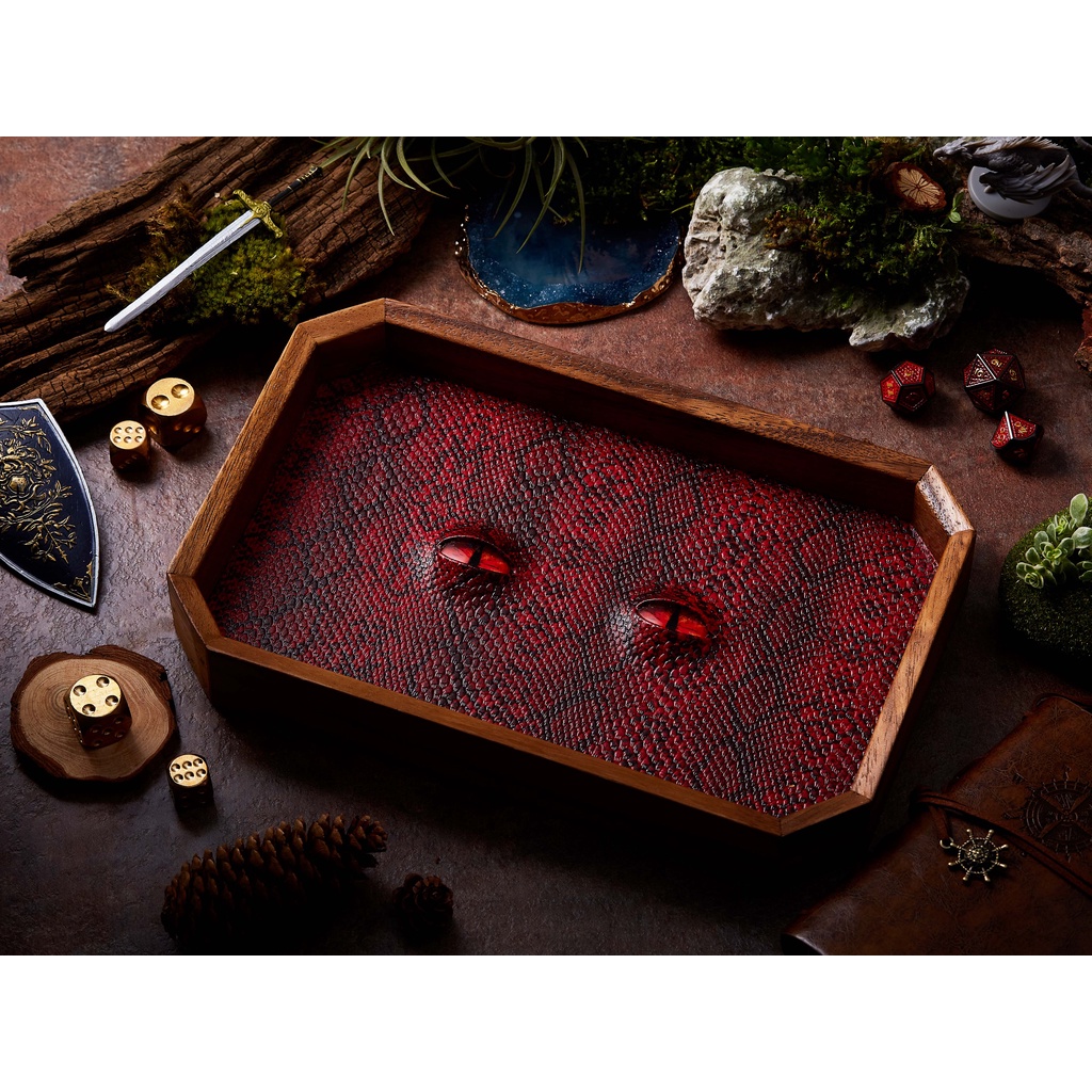 BEHOLDER Dice Tray | Red Leather & Red eye | Octagon Dice Tray | Faux Leather | RPG Dice Tray | DnD 