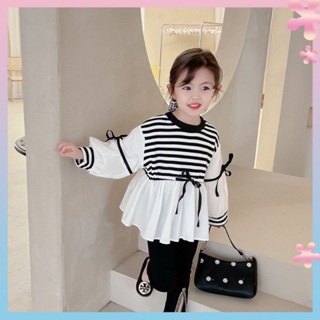 Girls spring striped shirt 2022 New girls doll shirt female treasure Korean style shirt girls stitching shirt fashion