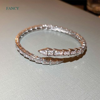 Fancy ใหม่ สร้อยข้อมือ เพทาย งู ทองแดง โรสโกลด์ เรียบง่าย เปิดปลายสูง จําลอง สร้อยข้อมืองู