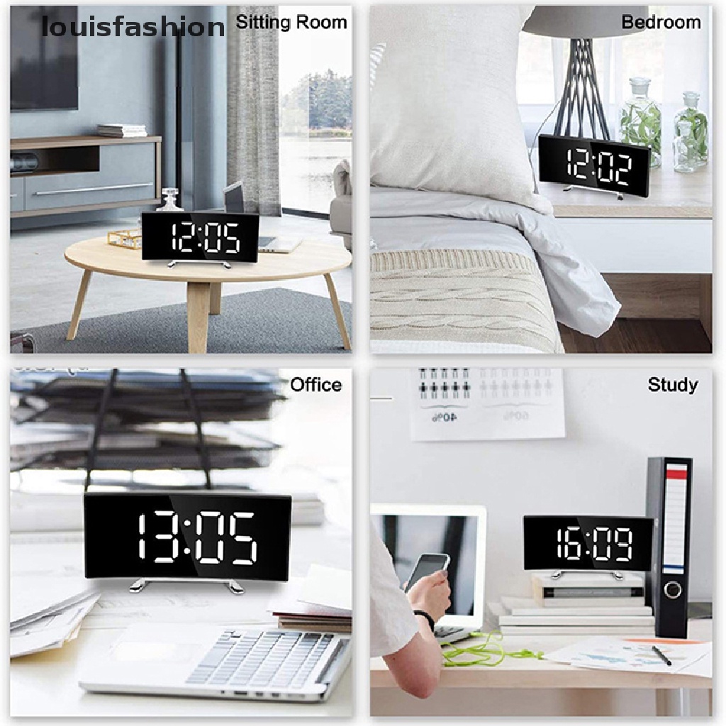 LFTH 7 Inch Digital Alarm Clock Curved Dimmable Led Electronic Digital