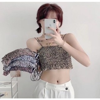 สินค้าพร้อมส่งจากไทย💥Angle Bra 💥(N677) เสื้อครอปสายเดี่ยวลายเสือ ทรงสม๊อคแฟชั่น ผ้านุ่มใส่สบาย