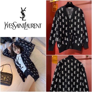 เสื้อคลุมคาร์ดิแกน SAINT LAURENT LOGO JACQUARD KNIT WOOL CARDIGAN