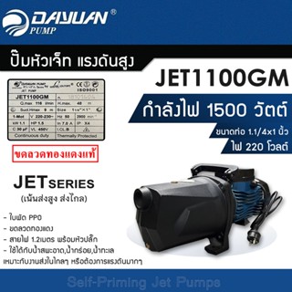 ปั๊มน้ำ DAYUAN ปั๊มเจ็ท JET1100GM สเตนเลส (เน้นส่งสูง ส่งไกล) ท่อ1.1/4 x 1นิ้ว 1500W 220V