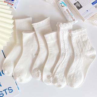 (ฟรีของขวัญ) ใหม่ ถุงเท้า Jk น่ารัก ระงับกลิ่นกาย ถุงเท้าข้อกลาง สีขาว สําหรับผู้หญิง