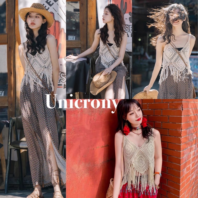 Unicrony พร้อมส่งจ้า สายเดี่ยวถักไหมพรมชิคๆ สีครีม งานน่ารักสไตล์โบฮีเมียน