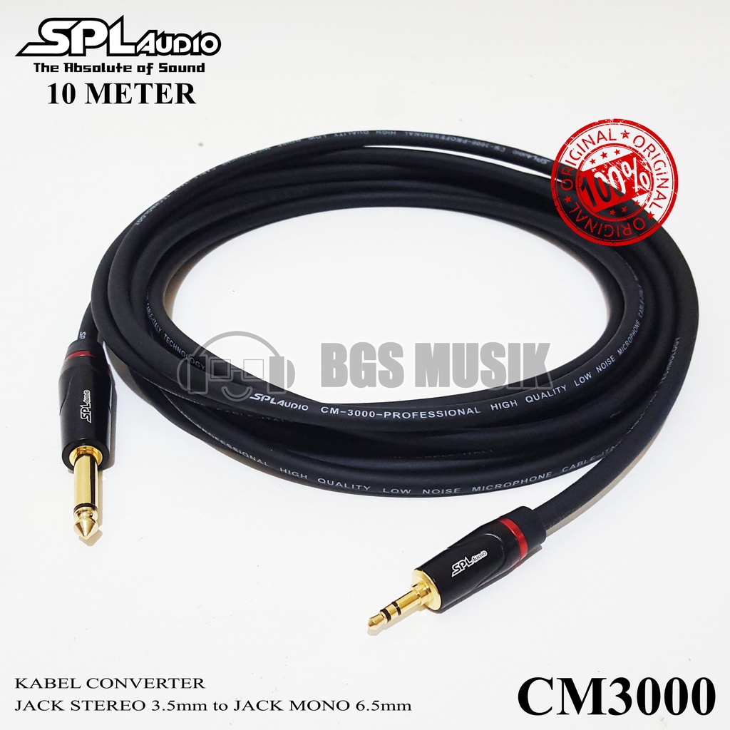 Original Aux In Cable 10m - 3.5mm Stereo Jack Cable to 6.5mm Mono Jack Original SPL - 3.5mm to 6.5mm