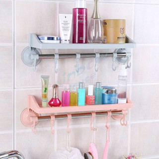 Rainbow ชั้นวางของ"มีราวตะขอแขวนอเนกประสงค์ "ถ้วยดูดยึดผนัง ไม่ต้องเจาะ Suction cup hook rack