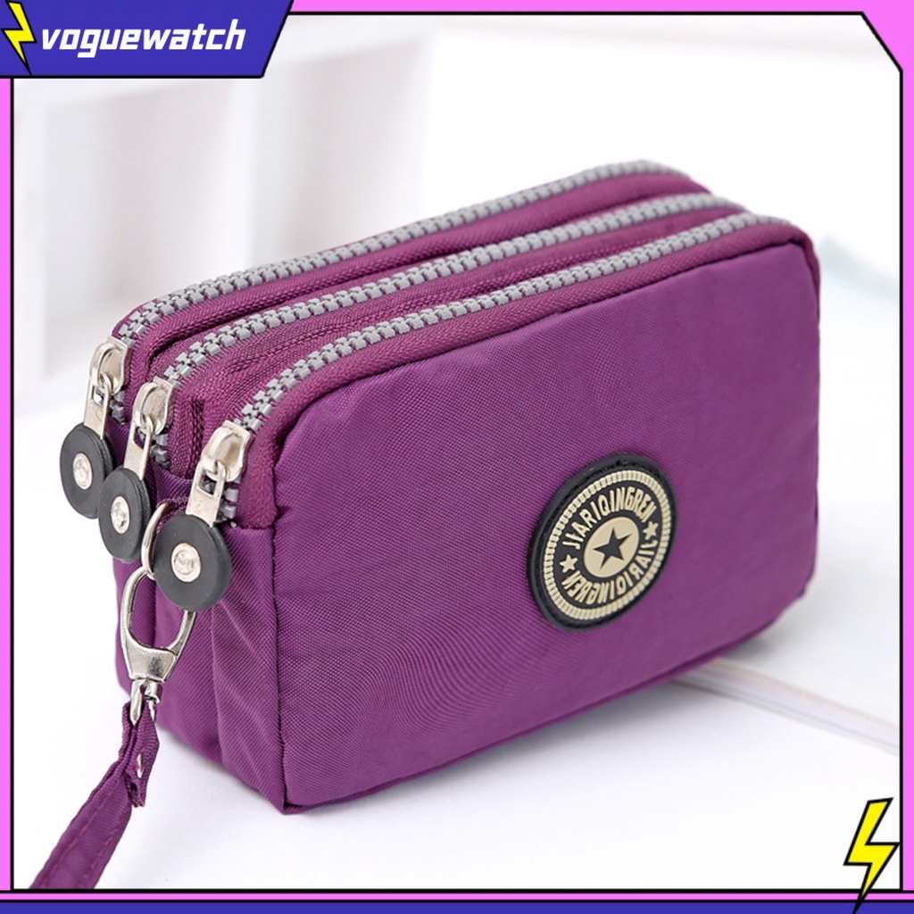 【Vog3】กระเป๋าสตางค์ ไนล่อน สามช่อง มีซิป ความจุขนาดใหญ่ พร้อมสายคล้อง แฟชั่นสําหรับผู้หญิง