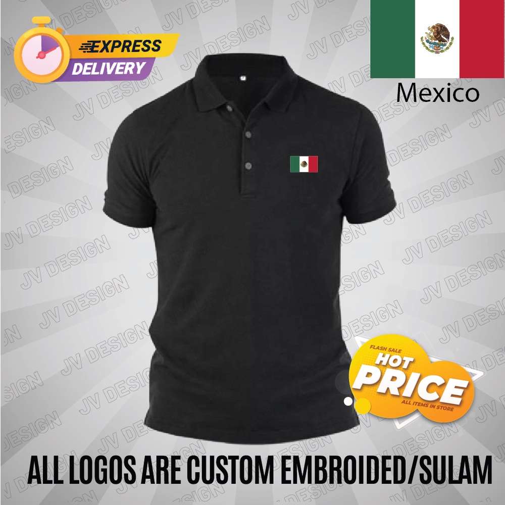 AMAZING MEXICO FLAG EMBROIDERY (SULAM) DESIGN 200GSM COOL COTTON COLLAR SHIRT