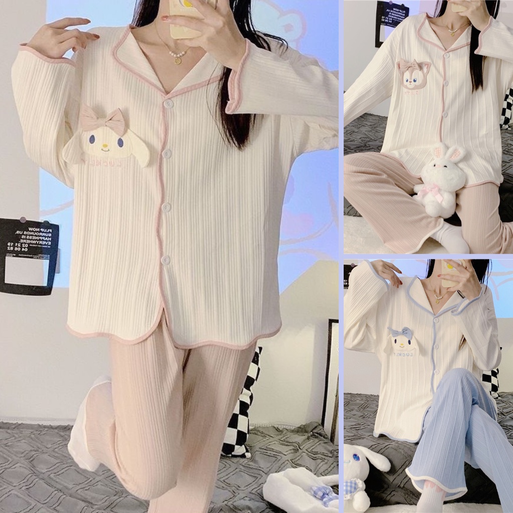 BE5 สินค้ามาใหม่ ชุดนอนแฟชั่น ชุดนอนน่ารัก เซ็ทชุดนอนลายการ์ตูน Sanrio งานผ้าร่องผ้านุ่ม งานดีสุดๆ Size L-XXL