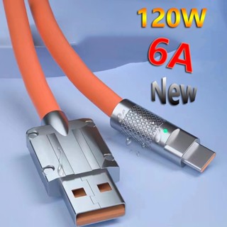 สายชาร์จ USB ซิลิโคน 120W 6A ชาร์จเร็ว กันสึกหรอ ยืดหยุ่น ทนทาน สําหรับบ้าน