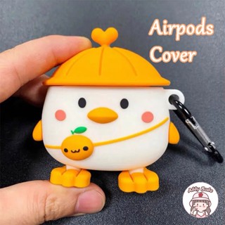 เคสหูฟังบลูทูธไร้สาย TPU ซิลิโคนนิ่ม ลายการ์ตูนเป็ดสีส้ม สําหรับ Iphone 1 2 pro