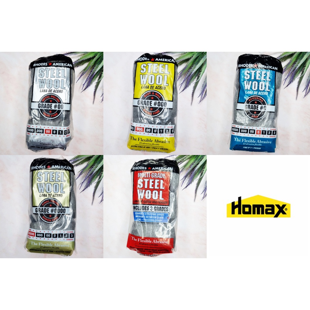 [Homax®] Rhodes American Steel Wool 12 pads  ใยขนเหล็กอเนกประสงค์ ใช้ขัดไม้ ขัดสนิม ขัดสแตนเลส ฝอยขัด