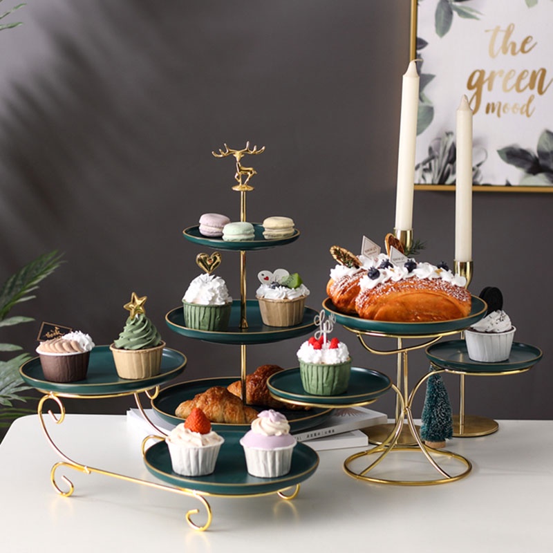 Modern Luxury Cake Stand Metal Afternoon Tea Fruit Ceramic Dessert Candy Board Cake Display Stand We
