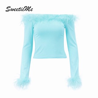 Sweeticme ใหม่ เสื้อยืดแขนยาวลําลอง เข้ารูป เซ็กซี่ สีพื้น แฟชั่นสําหรับสตรี 2022