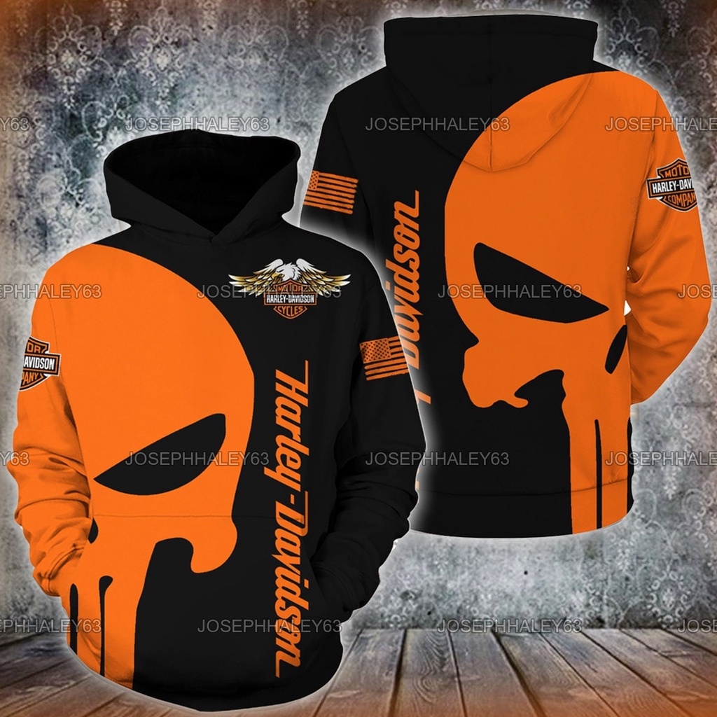 รถจักรยานยนต์ Harley-Davidson Skull 3D Hoodie, Moto Dirt Bike, Harley Unisex Hoodie, Motobike สําหรับชาย PHT262103เค33