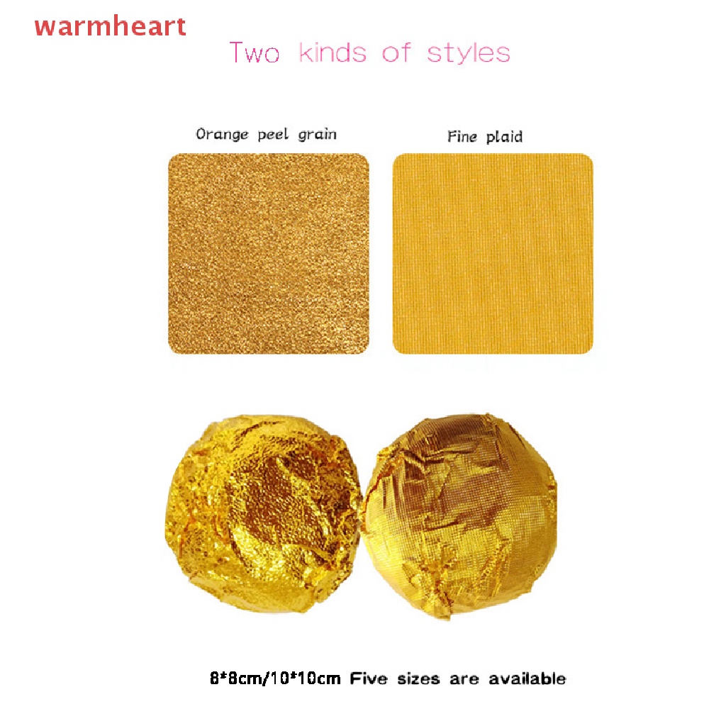 (warmheart) กระดาษฟอยล์อลูมิเนียม สีทอง สําหรับห่อคุกกี้ ช็อคโกแลต ลูกอม 100 ชิ้น ต่อแพ็ค