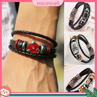 (micmicell) สร้อยข้อมือ กําไลข้อมือ หนังถัก หลายชั้น ลูกปัดดอกไม้ พังก์ เรโทร สําหรับทุกเพศ ทุกวัย