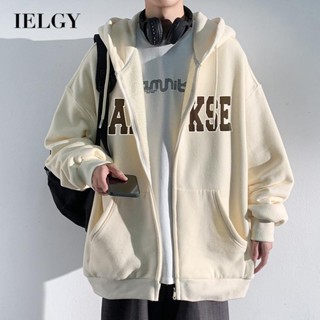 Ielgy เสื้อกันหนาว ผ้าฟลีซ มีฮู้ด ทรงหลวม แฟชั่นสําหรับผู้ชาย