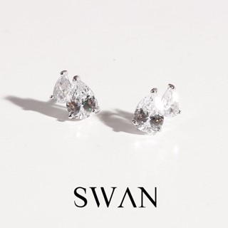 SWAN - Double Pear Earring ต่างหูติดหูเงินแท้ ฝังเพชรคิวบิกเซอร์โคเนีย cubic zirconia