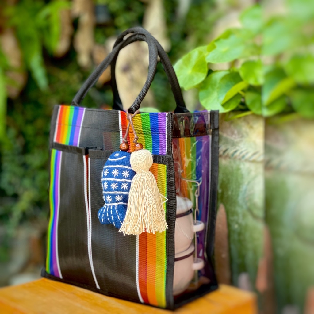 กระเป๋าสายรุ้งใส่แก้วกาแฟใส่ได้ 2ใบ ใส่กล่องอาหาร ใส่แก้วเก็บอุณหภูมิได้ 2ใบ ร่ม ขวดน้ำหรือใส่ ipadไ