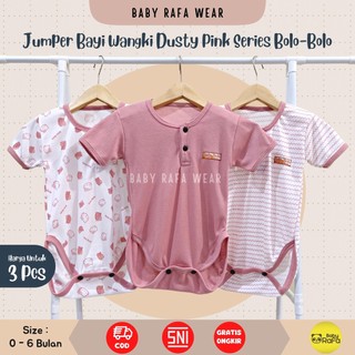 Serian Dusty - 3 Pcs Jumper Bayi Serian PINK DUSTY Baju Kodok Jumpsuit Bodysuit Bayi SNI Bolo Bolo