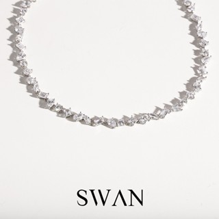 [ส่งด่วนฟรี]SWAN - Multi Shape Necklace สร้อยคอเงินแท้ ฝังเพ…