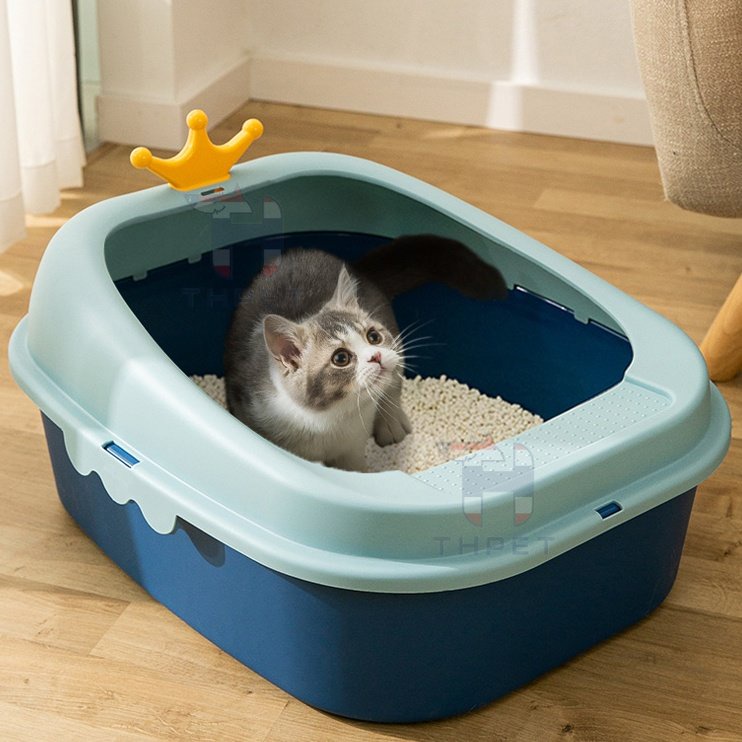 THPET ห้องน้ำแมวพกพาสะดวก กระบะทรายมงกุฎ ห้องน้ำแมว พกพาสะดวก กระบะทรายแมว Cat Litter Toilet Sandbox
