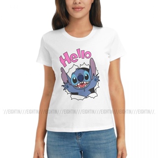 เสื้อคู่รัก ตะเข็บที่สมบูรณ์แบบเสื้อยืดของขวัญสําหรับผู้หญิง Lilo Stitch เสื้อยืดน่ารักแขนสั้นคอกลม Tees ด้านบน 100% เสื