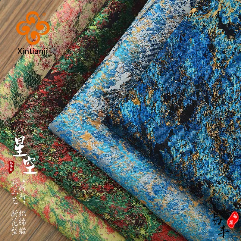 150 ซม.ความหนาแน่นสูงไนลอน Jacquard ผ้าผ้าซาติน star ภาพวาดสีน้ํามันรูปแบบผ้าสําหรับเย็บ cheongsam และกิโมโนวัสดุสําหรับ DIY 0.5 หลา TJ8900
