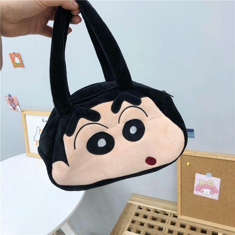 Jsjjingp ผู้หญิงอะนิเมะกระเป๋าถือสําหรับสาวน่ารัก Kawaii Crayon Shin Chan ตุ๊กตาการ์ตูนขนาดใหญ่ความจุแขวนแป้งกระเป๋าไหล่กระเป๋า