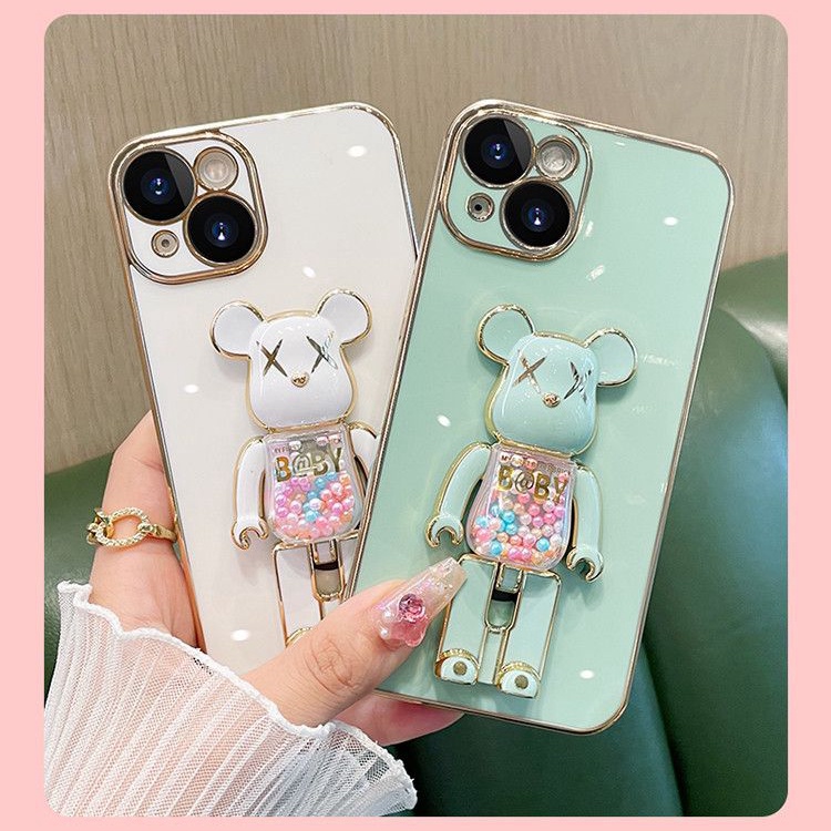 สําหรับ Samsung Note 20 Ultra 10 Lite S10 Plus เคสเคลือบเงา บาง ป้องกันเลนส์ + ขาตั้งหมี สีรุ้ง