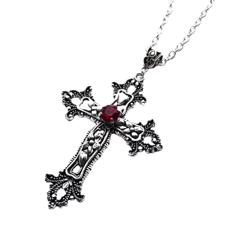 Iny Vintage Baroque Christian Cross สร้อยคอผู้หญิง Man สีเงินคริสตัล Gothic Crucifix สัญลักษณ์ Unisex Jewe