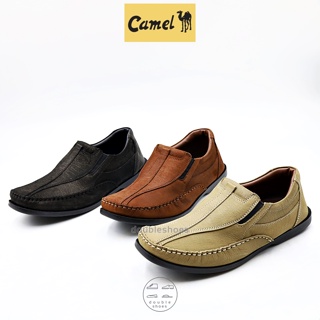 Camel รองเท้าคัทชู หนังแท้ หนังลายช้าง พื้นนุ่ม เย็บพื้น รุ่น CM123 ไซส์ 40-45