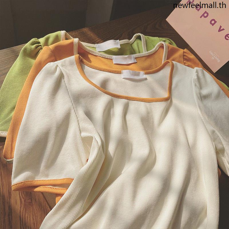 [L-4XL] เสื้อยืดแขนสั้น คอสี่เหลี่ยม ขนาดใหญ่ สําหรับผู้หญิง เสื้อเอวลอย
