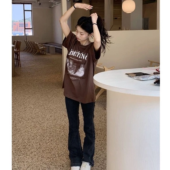 เสื้อยืดแขนสั้นลําลองทรงหลวมผู้หญิง oversize เสื้อผ้าแฟชั่นวัยรุ่น  เสื้อตัวใหญ่โอเวอร์ไซส์เกาหลี สกรีนลายวินเทจเท ผ้าดี thumbnail 9