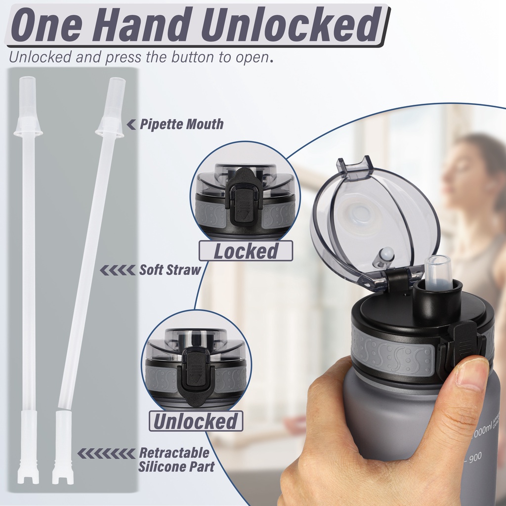 Gemful ขวดน้ำพร้อมหลอด ความจุ 1 ลิตร ปลอดสาร BPA  สำหรับพกพา ราคา ถูกที่สุด ดีลบีเคเค แกลเลอรีภาพที่ 5