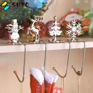 SUYO Christmas Stocking Hook Silver Gold Party Decoration Snowflake Elk Snowman Desk Hanging Clip