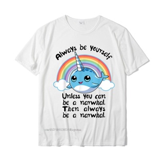 ขายดี!เสื้อยืดลําลอง ผ้าฝ้าย แขนสั้น พิมพ์ลาย Always Be A Narwhal Unicorn สีรุ้ง สําหรับผู้ชาย และผู้หญิง YNR 8OUMS-5XL