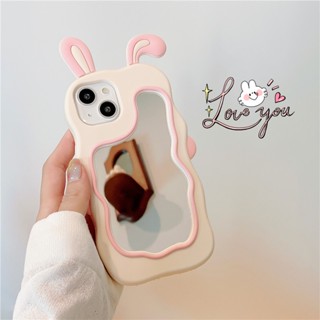 Cartoon เคส For OPPO A78 A74 A57 5G 2022 A54 4G R15 R17 Pro A3S A12E A16 A3 F11 A31 A9 A5 2020 กระต่าย กระจกแต่งหน้า เคสมือถือ Mirror Long Ears Rabbit Soft Silicone Case