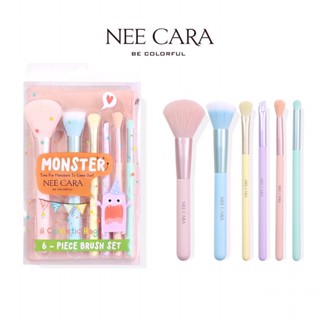 Neecara MONSTER 6 Piece Brush Set &amp; Cosmetic Bag นีคาร่า มอนสเตอร์ ชุดแปรงแต่งหน้า 6 ชิ้น พร้อมกระเป๋า #N1967